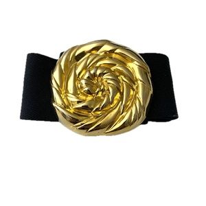 Vintage 80s black stretch gold rosette medallion belt